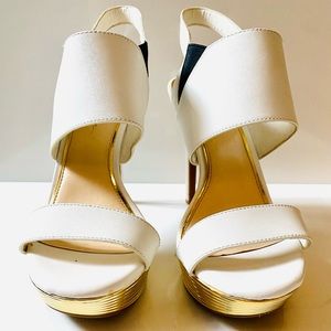 Jessica Simpson 9.5, Brand New, White, Gold, Navy Heels